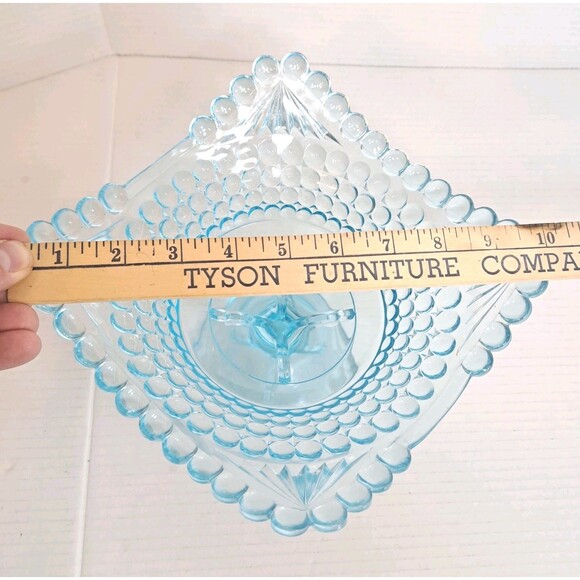 Thousand Eye Pattern Compote Candy Dish By The US Glass Co. 1880s Ice Blue Aqua - Picture 5 of 6